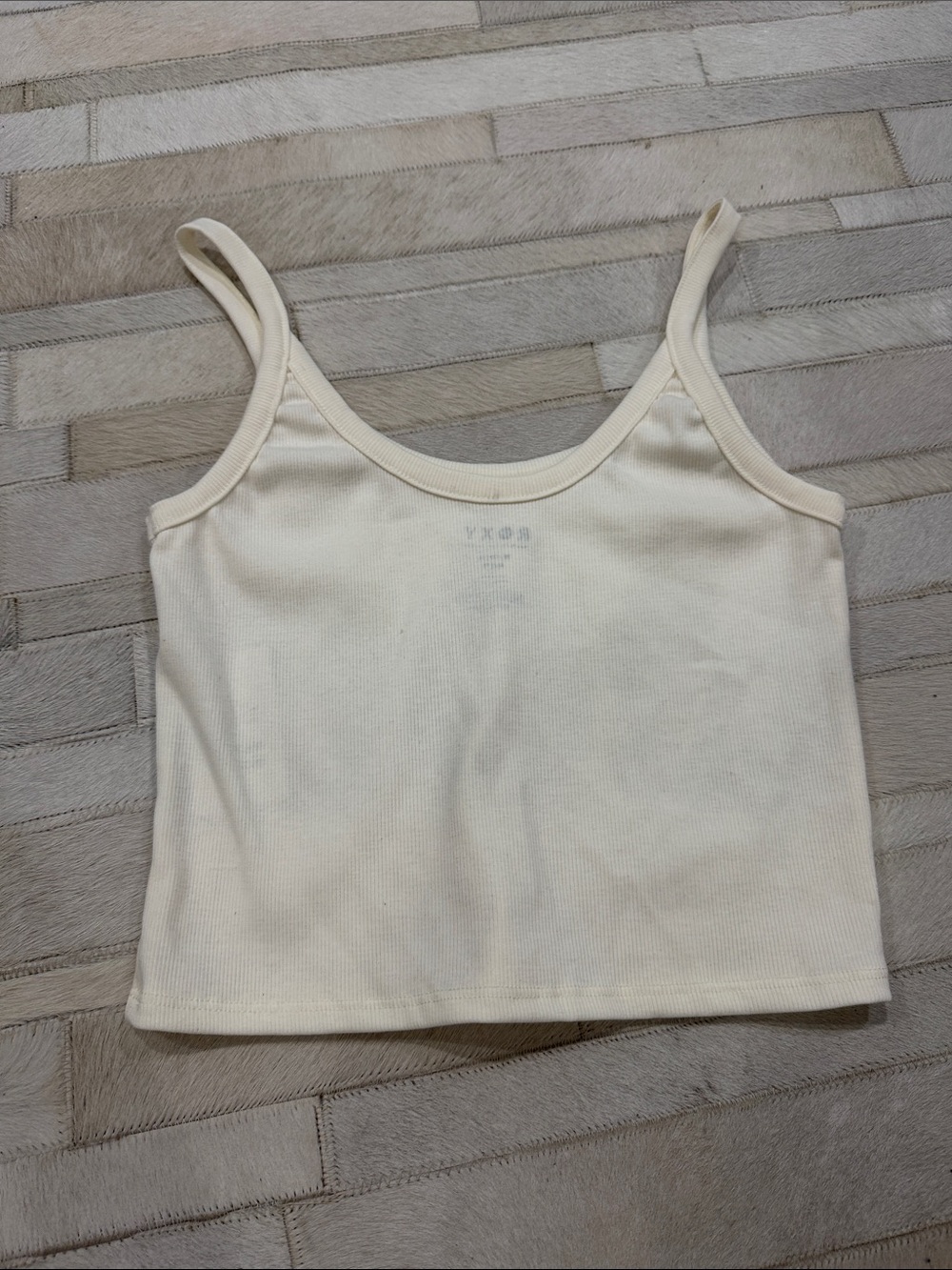ROXY Ribbed Cream Tank Top with Blue Hibiscus Print - Picture 4 of 4